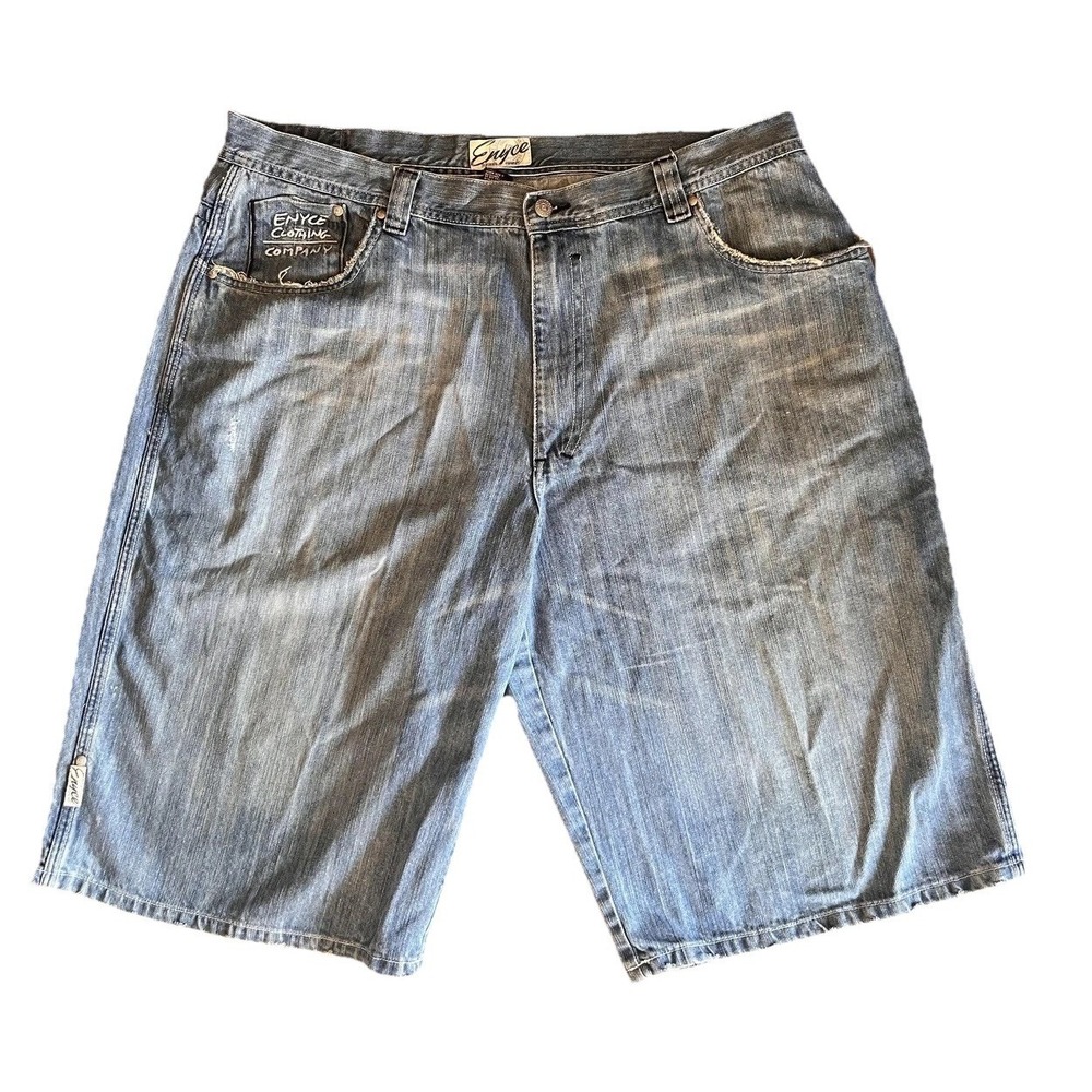 Enyce Shorts Mens 42 Blue Denim Bermuda Baggy Distressed‎ Hip Hop Streetwear